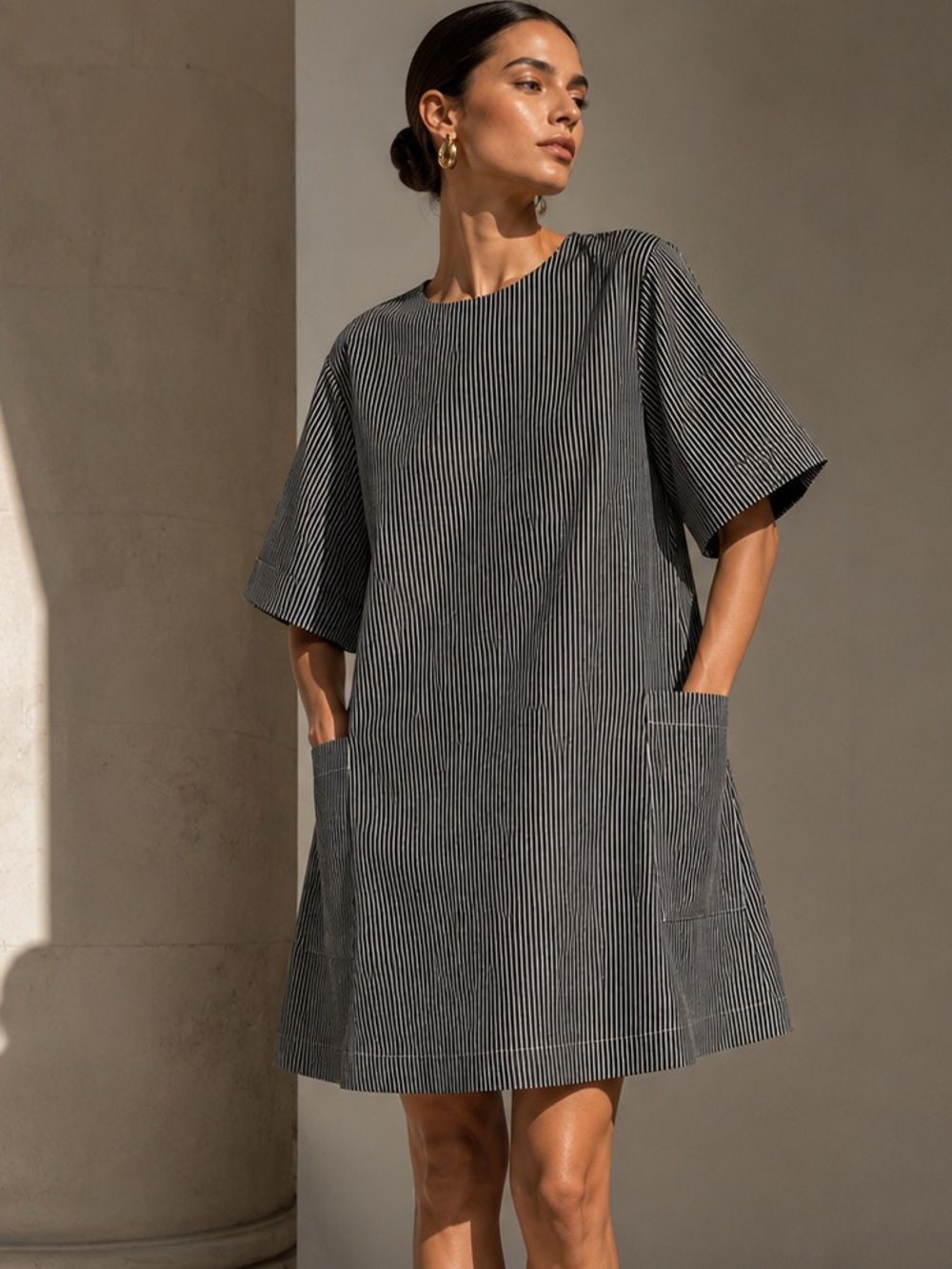 Rosaé Paris Le Frantz Organic Cotton Pinstripe Shift Dress NWT EU 36 US 4
